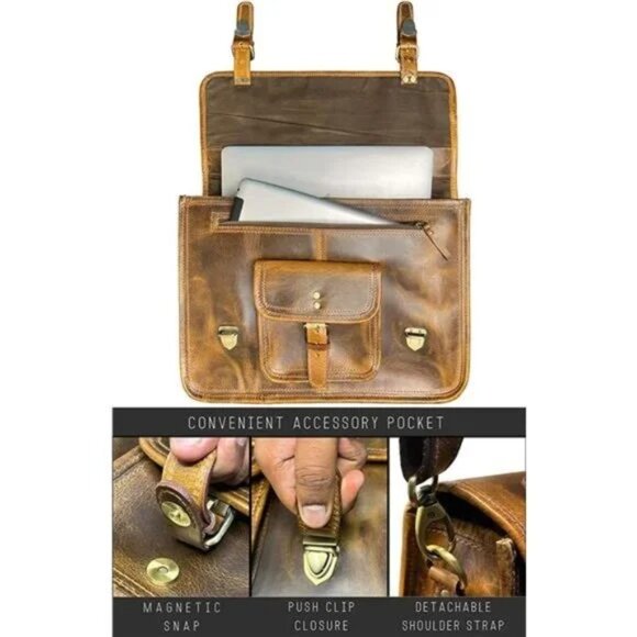Leather Messenger Bag for Men - Top Grain Leather Briefcase Laptop Satchel Offic - Picture 2 of 6